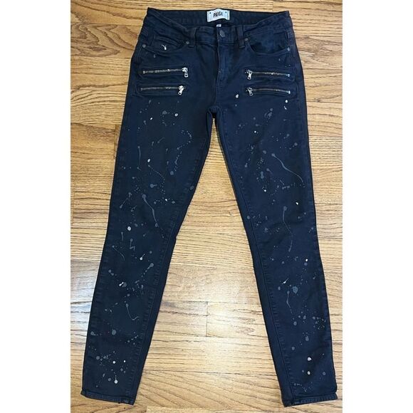 PAIGE Edgemont Grey Zip Paint Splatter Skinny Jeans Size 28 - Picture 3 of 10